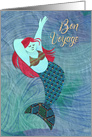 Blue Red-Head Mermaid Waves Bon Voyage card