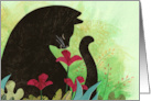 Black Cat in Garden Thinking of you card
