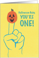 Jack-o-lantern Finger Puppet for 1st Halloween Birthday card