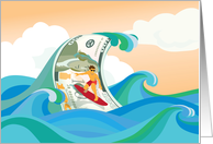 Surfing Dude a Hundred Dollar Wave to Celebrate Job Promotion card