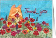 Kitty Cat Among the Flowers Says Thank You card