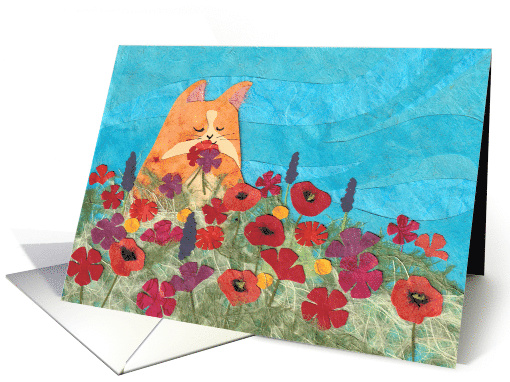 Cat Among the Flowers BLANK card (1533632)