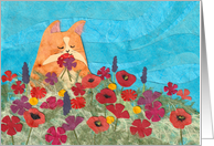 Cat Among Flowers Thinking of You card