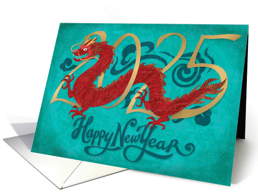 2025 Red Dragon on Turquoise for Chinese New Year, English card