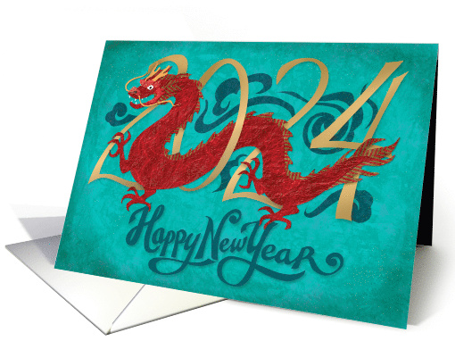 2022 Red Dragon on Turquoise for Chinese New Year, English card