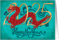 2025 Red Dragon on Turquoise for Chinese New Year, English card
