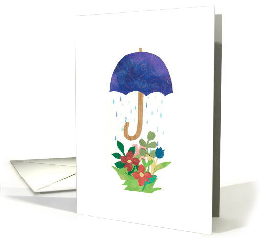 Umbrella Rain on Flowers Get Well card (1582422)