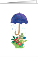 Umbrella Rain on Flowers Get Well card