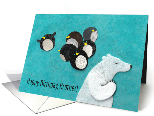 Polar Bear and Penguin Birthday Balloons for Brother card (1582472)