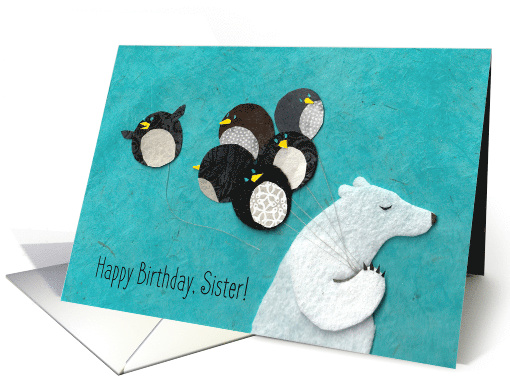 Polar Bear and Penguin Birthday Balloons for Sister card (1582474)