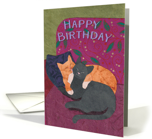 Two Cats on a Purple Couch for a Happy Birthday card (1612644)