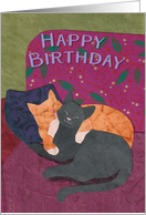 Two Cats on a Purple Couch for a Happy Birthday card