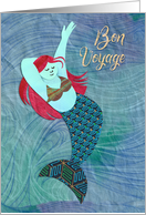 Blue Red-Head Mermaid Waves Bon Voyage card