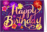 Happy Birthday with Flowers and Flourish card