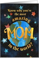 Mother’s Day Amazing Mom in the World Earth and Stars card