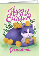 Happy Easter Grandma w Purple Cat & Chicks card