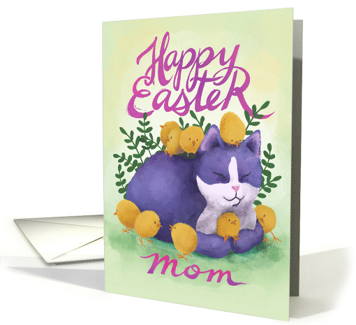 Happy Easter Mom w Purple Cat & Chicks card (1749672)