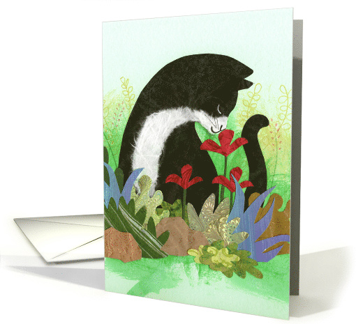 Thinking of You Tuxedo Cat in Garden card (1790990)