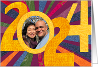 Colorful 2024 New Year Card with Custom photo card