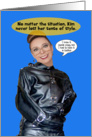 Crazy Woman Leather Straitjacket Sense of Style Funny Birthday Card