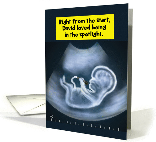Baby In Spotlight Funny Birth Announcement Card for Boy card (1275814)