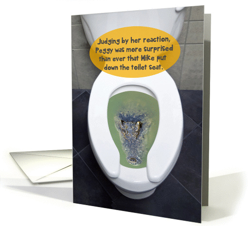 Alligator Toilet Seat Down Surprised Scream Funny Birthday card