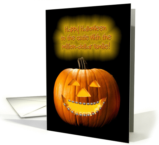 Pumpkin Wearing Braces Million-Dollar Smile Funny Halloween card