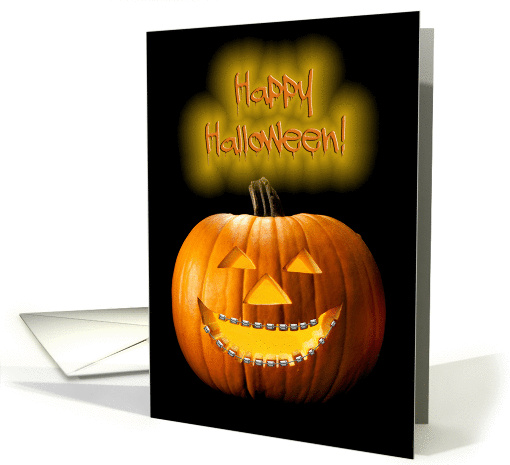 Pumpkin Wearing Braces on Teeth Orthodontist Funny Halloween card