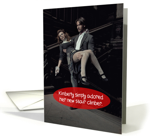 Stair Climber Man Carrying Woman Upstairs Funny Friendship card