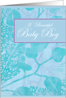 A Beautiful Baby Boy Teal Turquoise Eucalyptus Design Card