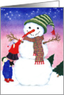 Little Rabbits Making Large Snowman Christmas card