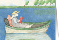 Rabbit Reading in a Row Boat Birthday Card