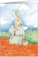 Rabbits with Pile of Carrots Birthday card