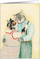 Hugging Cat Couple Romance Card