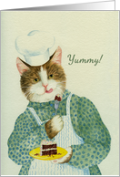 Mother Cat Chef Tasting the Birthday Cake Card