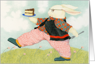 Marching Rabbit With Cake Birthday Card