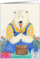 Lady Polar Bear Smelling a Rose Birthday Card