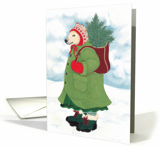 Dressed for Winter Bear with Little Christmas Tree Holiday card