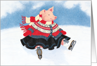Pig on Ice Merry Christmas Card
