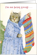 Cat Hanging up A Large Stocking Christmas Card