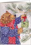 Bear and Birds Good Will to All Christmas card