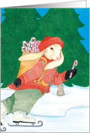 Skating Rabbit with Candy Canes Christmas Card