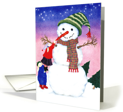 Little Rabbits Making Large Snowman Christmas card (1307622)