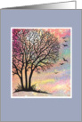 Winter Tree at Sunset with sun and birds in a blank card