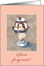 Scrumptious ice cream sundae against lace for wife on birthday card