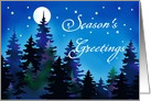Season’s Greetings evergreens, full moon & stars in night sky card