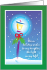 Holiday card for daughter, street light, red ribbon & snow card