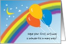 First Birthday with Balloons Rainbow Moon and Stars card