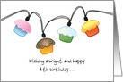 Happy 4th Birthday Wishes Colorful Cupcakes String Lights card