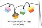 Happy 8th Birthday Wishes Colorful Cupcakes String Lights card